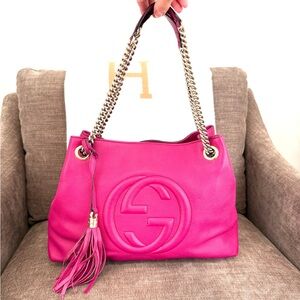Gucci authentic Soho shoulder bag pink purple leather gold chain straps